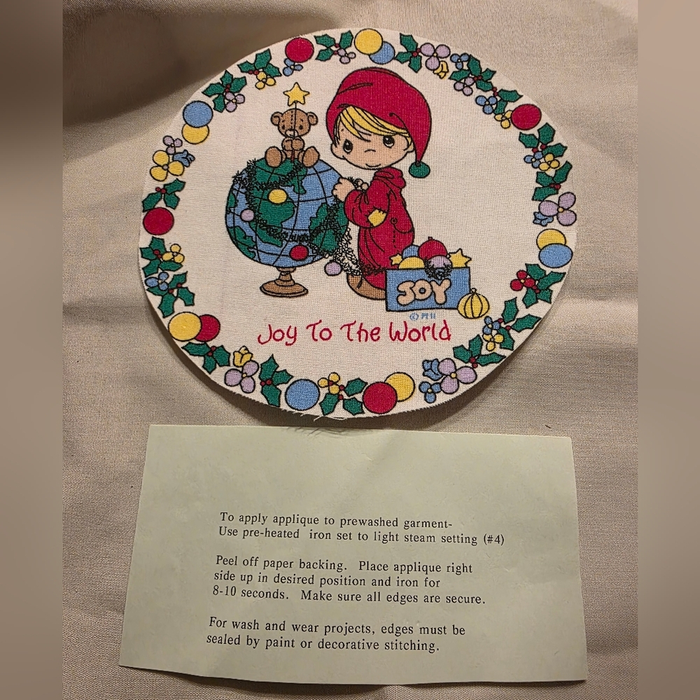 Vtg 90s Precious Moments Joy To The World Applique Patch 6.25"
